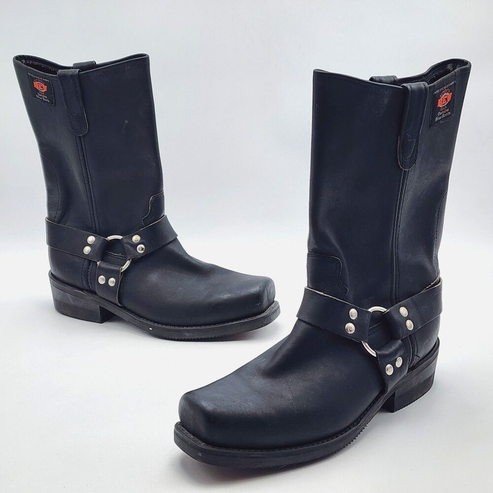 Authentic REV Gear Vintage Harness Leather Biker Boots Black Men's Size 10 HTF